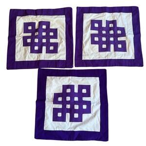 3 Vintage Boho throw pillow covers craftsman made in Nepal purple white ￼